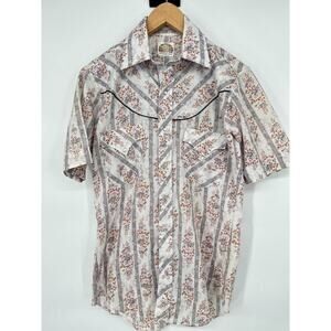 Vintage Miller Western Wear Pearl Snap Short Sleeve Shirt Floral 14.5 Mens Rodeo
